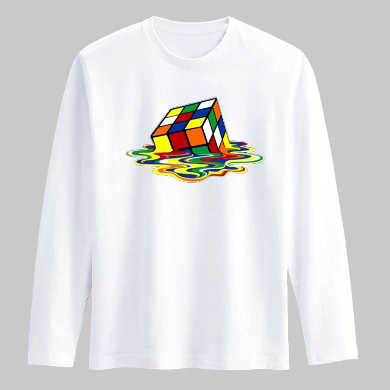 New Arrival Melted Cube 2016 Men tshirt Long Sleeve Street Wear Style White T-Shirt Men in Gray/Black Mens Hiphop Cotton Tees