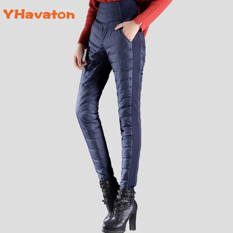 Зимние женские брюки с высокой талией, белые брюки для женщин, теплые брюки размера плюс, брюки с эластичной резинкой на талии, повседневные брюки YHavaton - Цвет: Blue
