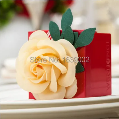 Горячая красная коробка для свадебных сувениров с цветком жестяная, для конфет Подарочная коробка 50 шт./партия