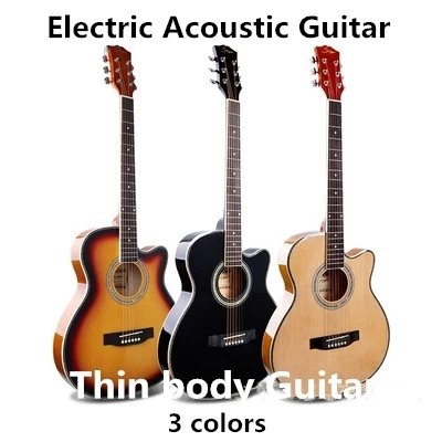 40 дюймов Акустическая гитара тонкий корпус электрическая стальная струна Flattop Auditorium Guitarra 6 струн красный черный Cutaway электро