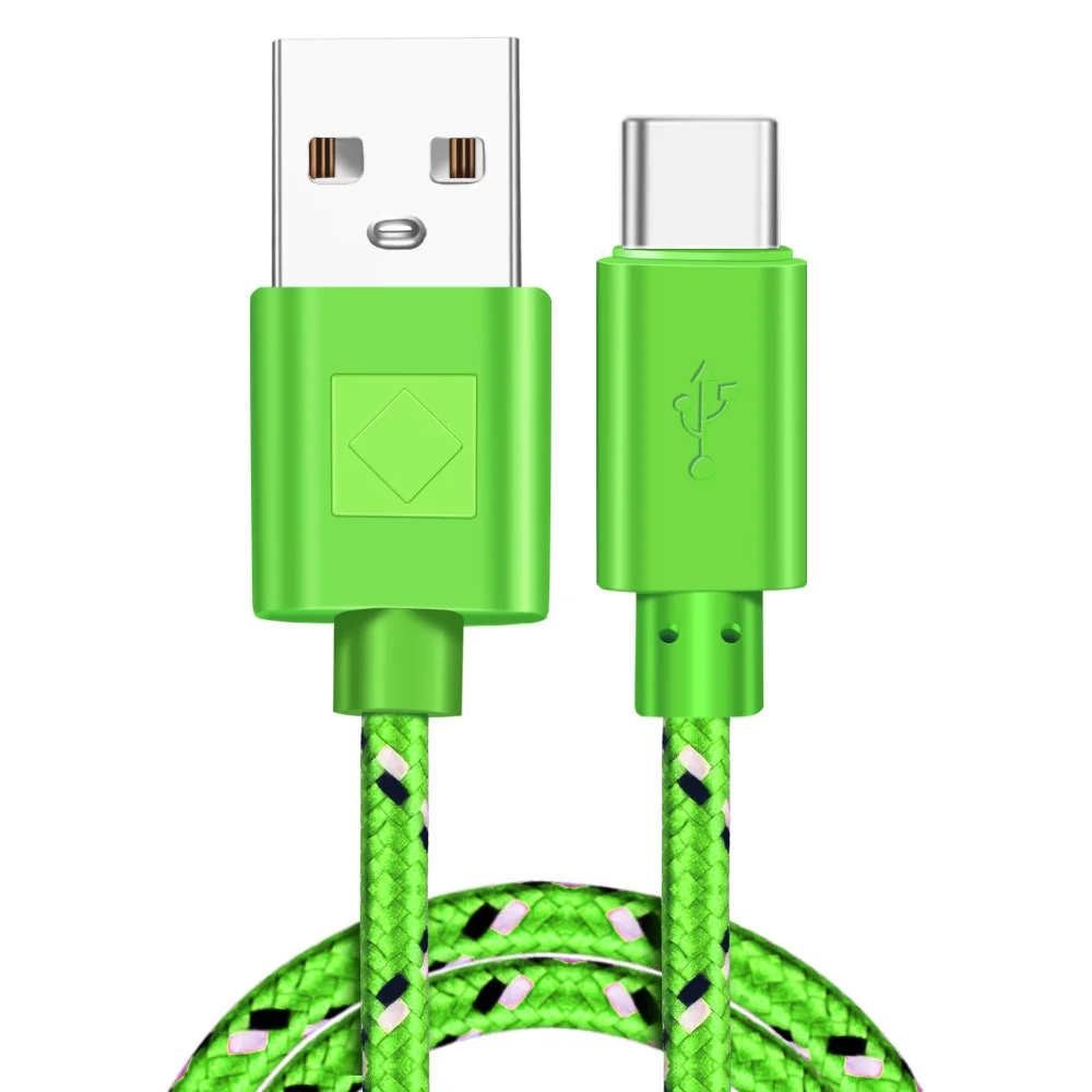 Быстрая зарядка type-C USB C кабели для мобильных телефонов 1 м/2 м/3M USB C кабель Быстрая зарядка для samsung S10 Plus huawei кабель с нейлоновой оплеткой - Цвет: Green For Type C