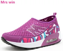 women running shoes Floral Print Leather Platform Shoes Women AIR sneakers cushion Swing Wedge sport Shoes zapatillas mujer