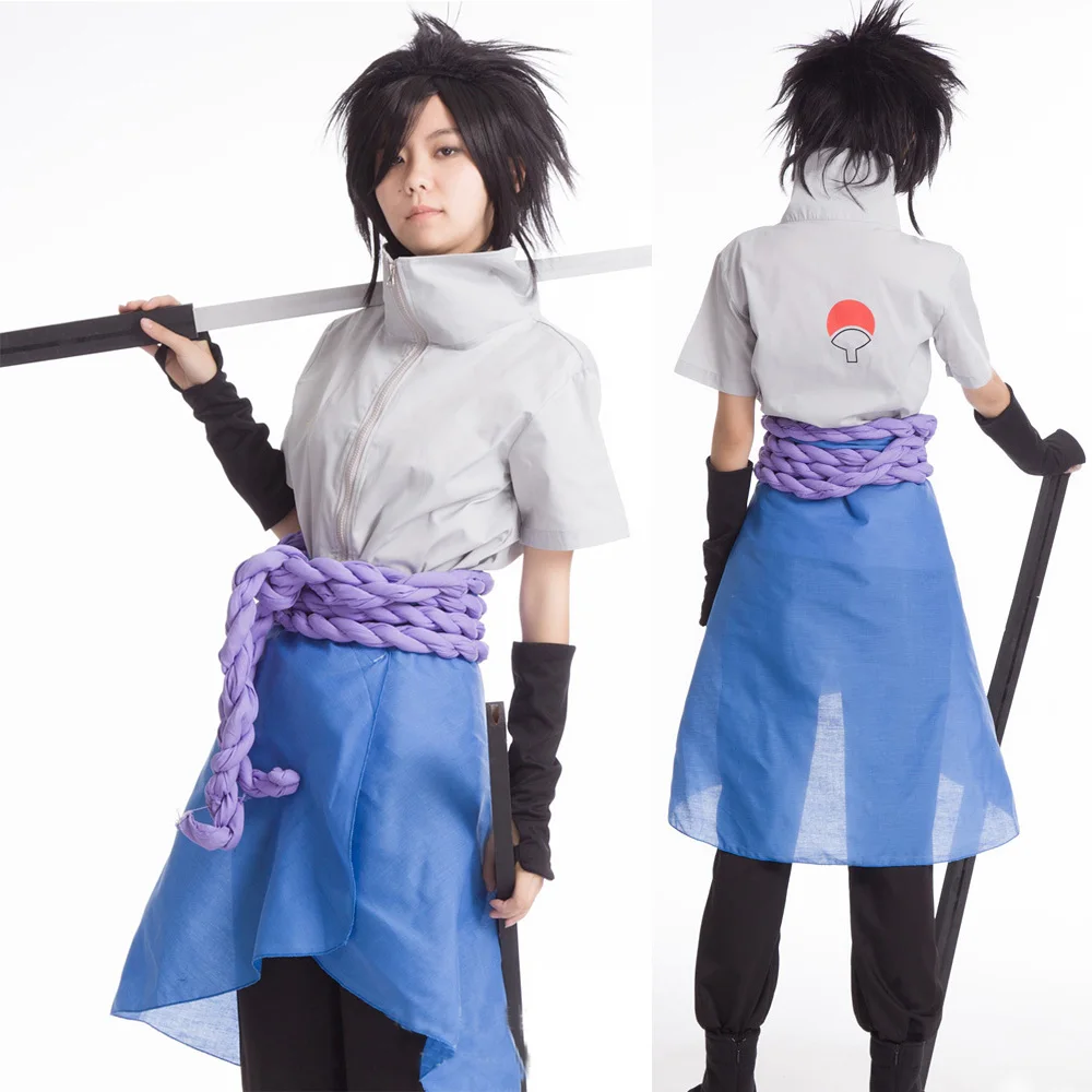 Uchiha Sasuke костюмы для косплея аниме Наруто одежда четыре поколения одежда(топ+ фартук+ брюки+ шпагат ремень+ наручник* 2