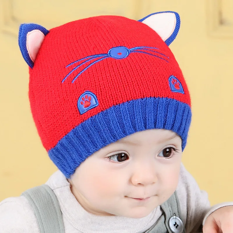 

Infant hat cute cat with cotton lining knitted turtleneck cap Baby knitting hat Baby hats H007