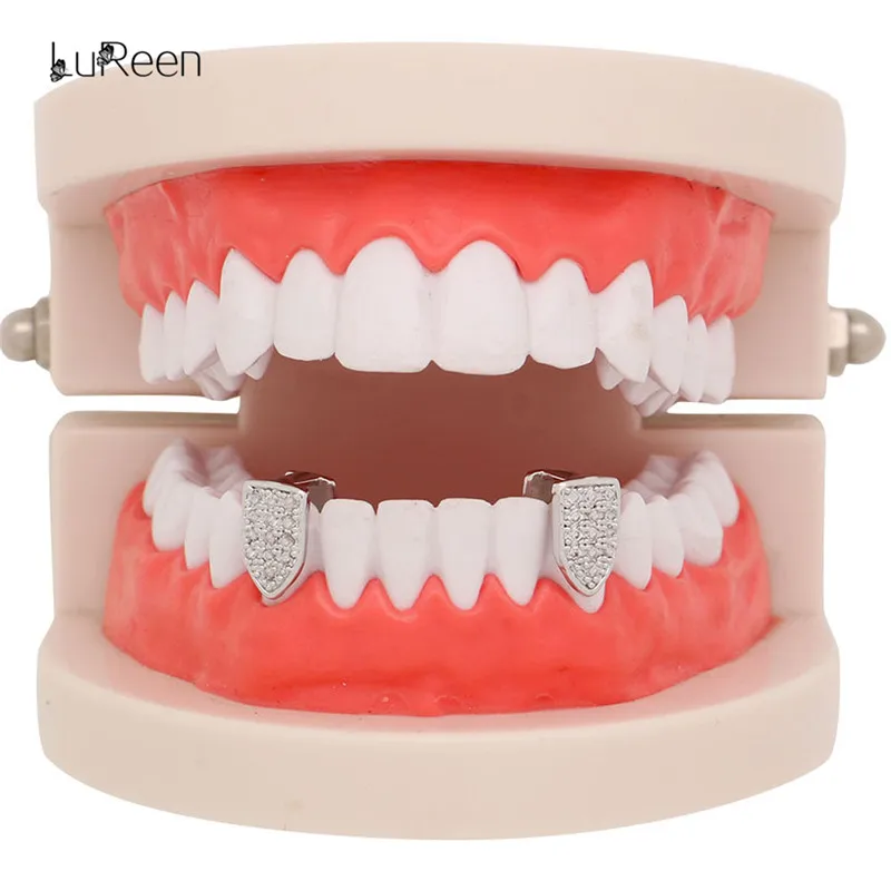 LuReen Роскошные CZ грили золотые зубы Grillz Топ и нижний зуб зубные один зуб шапки вампирский зуб Ювелирные изделия