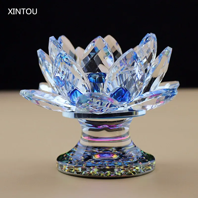 

XINTOU Crystal Glass Lotus Flower Candle Holder Feng shui Cylinder Vases Wedding centerpieces buddha oil lamp Candlestick Crafts