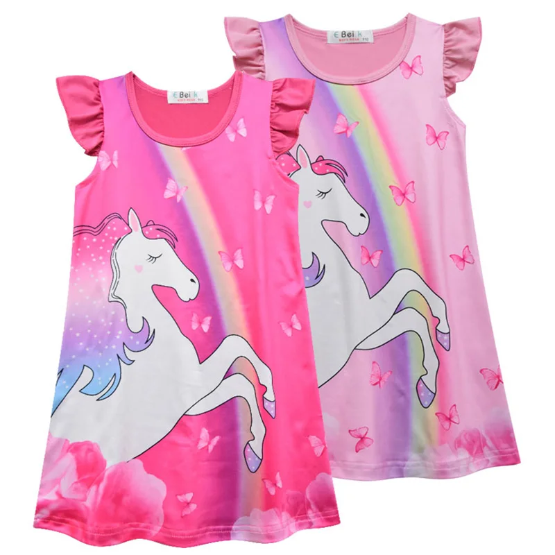 

2019 Summer Little Girl Nightgowns Kids Princess Night Gown Child Cartoon Cute Unicorn sleepwear 3-8 Years