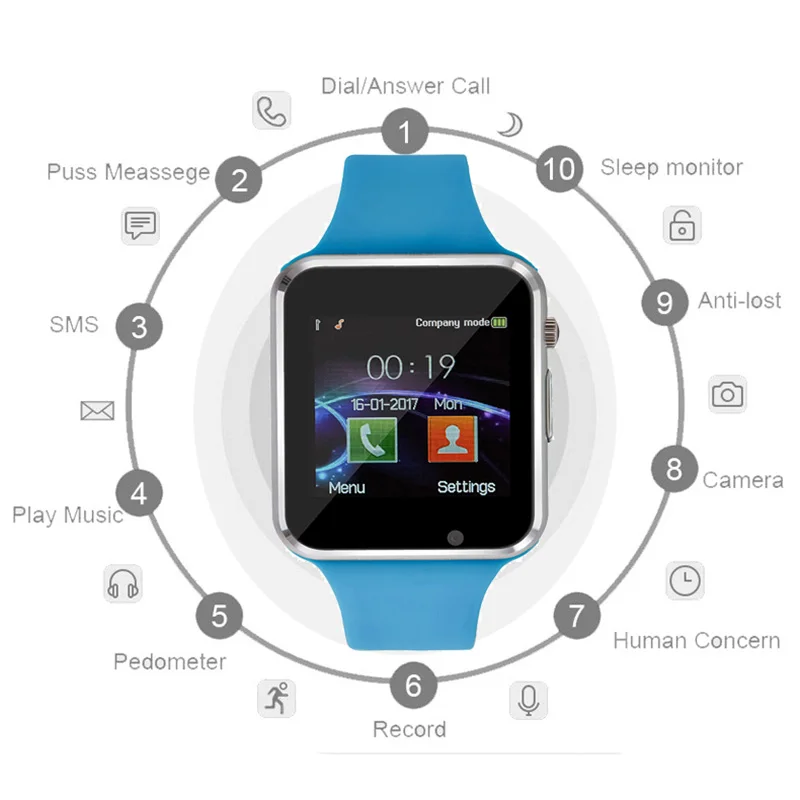 Interpad наручные часы Bluetooth Смарт W88 Спорт Шагомер со стеклянной пленкой SIM Камера