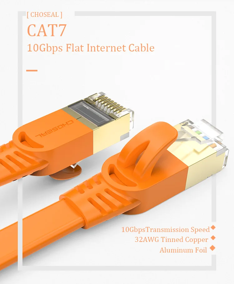CHOSEAL Ethernet Network Cable RJ45 Flat Cat7 Lan Cable RJ 45 Ethernet Patch Cord Cable for Computer Router (1)