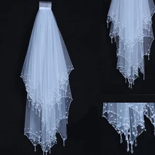 BlingBling белая слоновая кость 80 см короткая фата невесты хрустальные стразы блесток Жемчуг Край 2 т Свадебные вуали с гребнем Горячие аксессуары