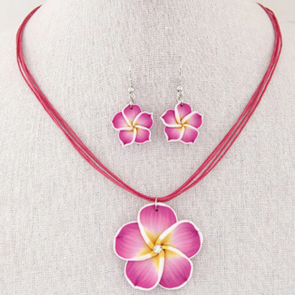 

Trendy Hawaii Plumeria Flowers Jewelry Sets Polymer Clay Earrings Necklace Pendant Gift