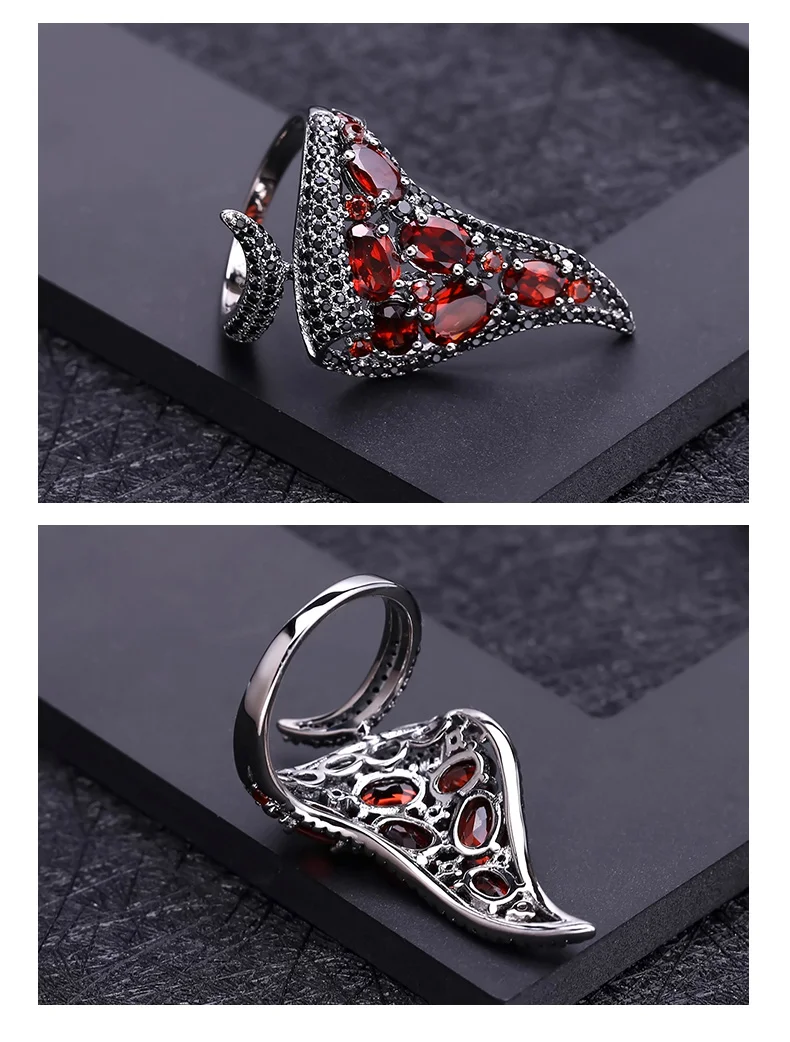 GEM'S BALLET натуральный красный гранат драгоценный камень открытый палец кольцо 925 пробы Серебряный винтажный, готический, в стиле панк кольцо для женщин вечерние ювелирные изделия