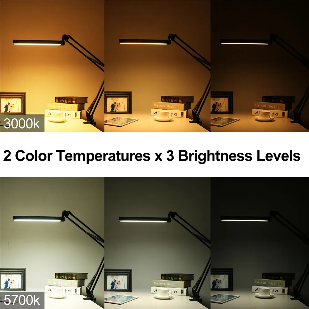  A16S 7W Metal LED Swing Arm Desk Lamp Dimmable Flexible Arm Lamp Clamp for Reading Office 3 Brightn - 32824347697