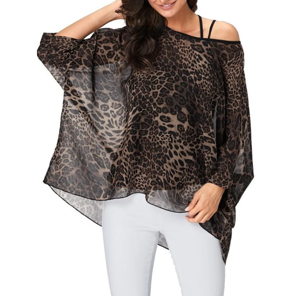 

Summer Plus Size Protection Blouse Women Long Sleeve Round Neck Cover-Up Loose Tops Leopard Printing Ladies Beach Wear 4EM