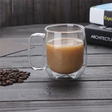 Resistencia Al Calor de Doble Pared de Cristal Claro de 300 ml Hecho A Mano Taza de Café Té con Leche Taza de Cerveza Transparente Drinkware