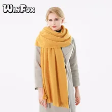 Winfox Новое Брендовое модное зимнее желтое одноцветное кашемировое одеяло шарф для женщин