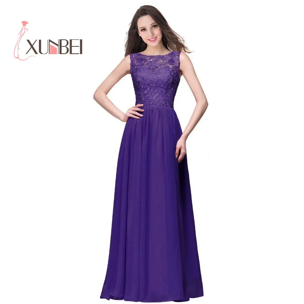 

Robes de demoiselle d'honneur A Line Long Lace Blue Purple Bridesmaid Dresses Long 2017 Chiffon Prom Party Gown