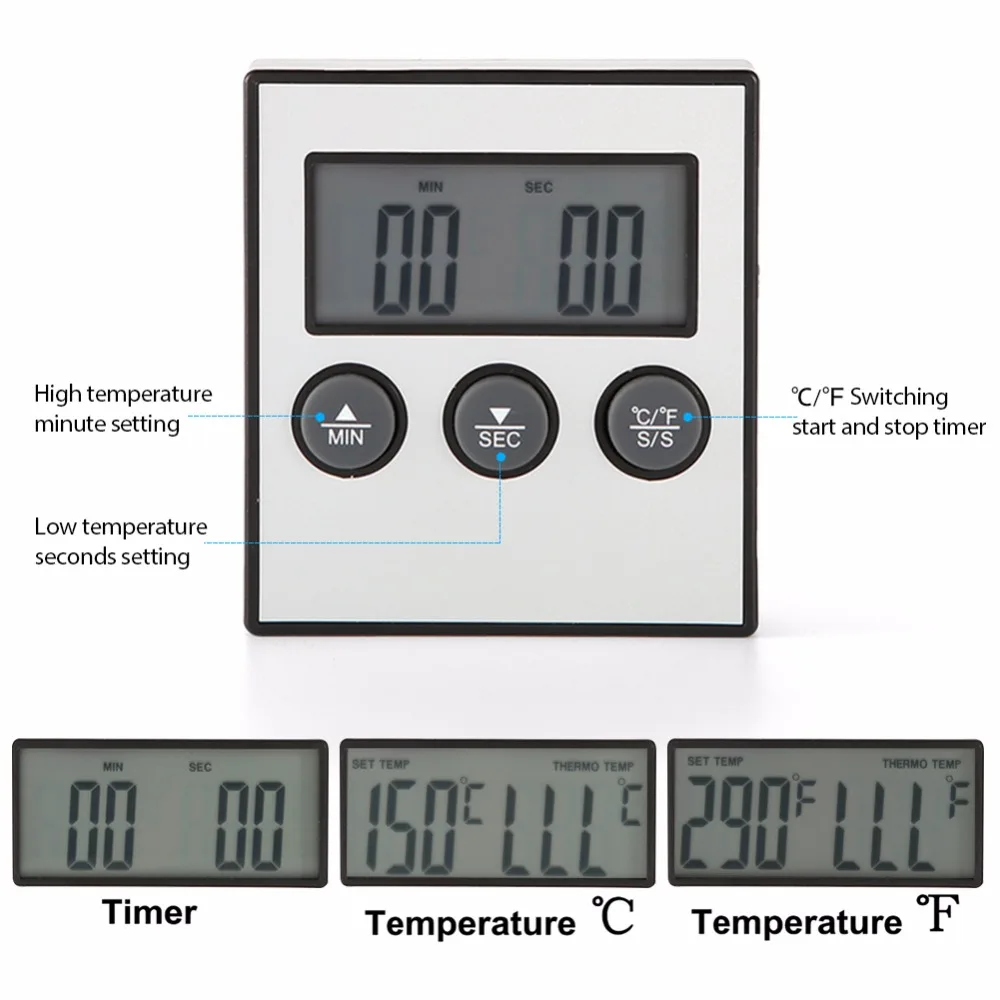 ЖК-дисплей цифровой духовки термометр для мяса для кухни, термометр для барбекю с зондом Кухня приготовление, Выпекание, барбекю мясо бытовой термометр