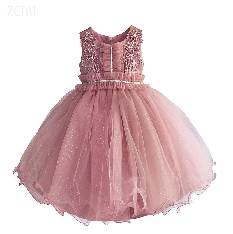 

2017 Baby Girls Pink Beading Dress Kids Evening Dress Children Princess Dresses For Party And Wedding 3-8T