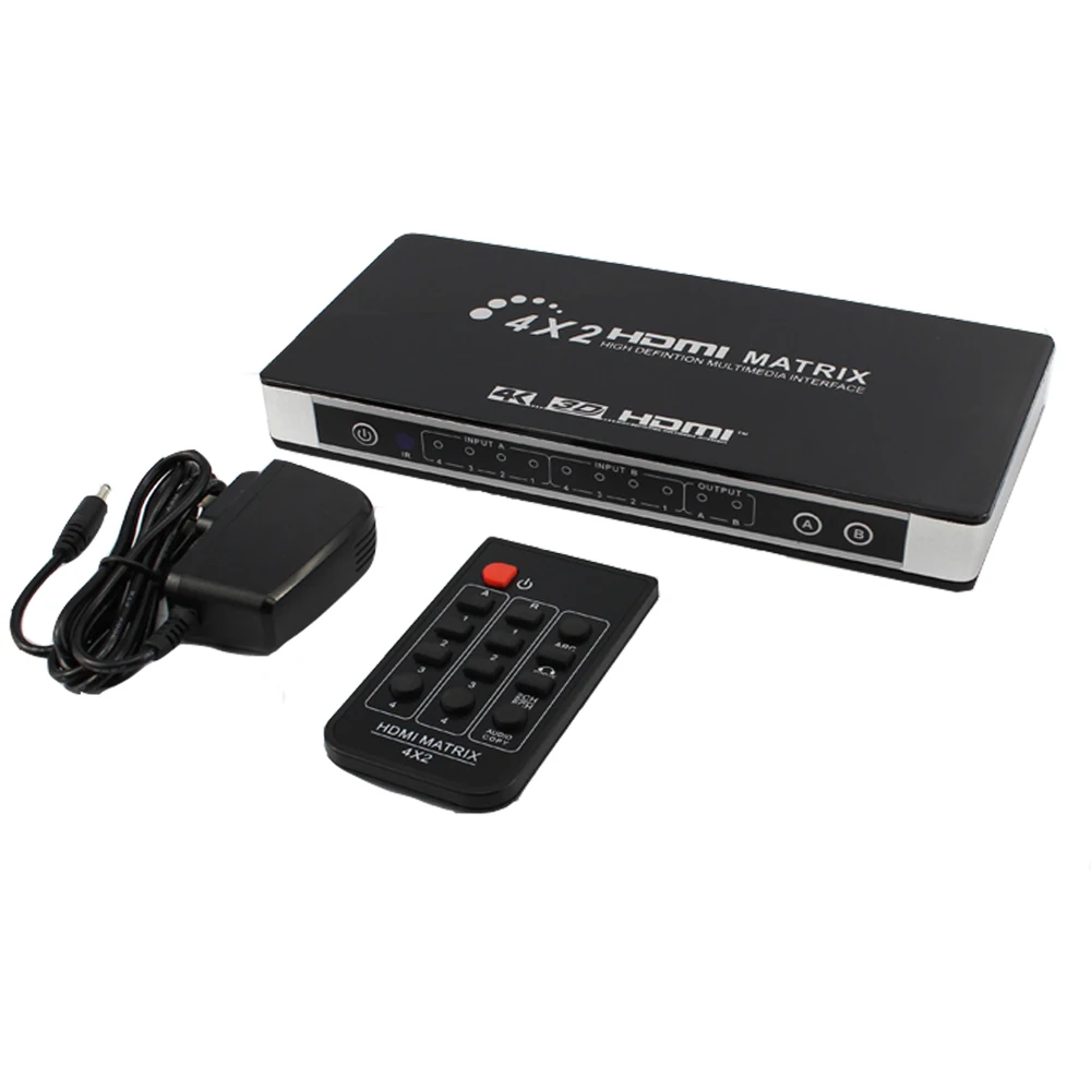 

UHD 4K HDMI Matrix 4X2 with audio toslink+L/R stereo HDMI 4 in 2 out Switcher Splitter matrix box HDMI 1.4V 4kX2K/30HZ