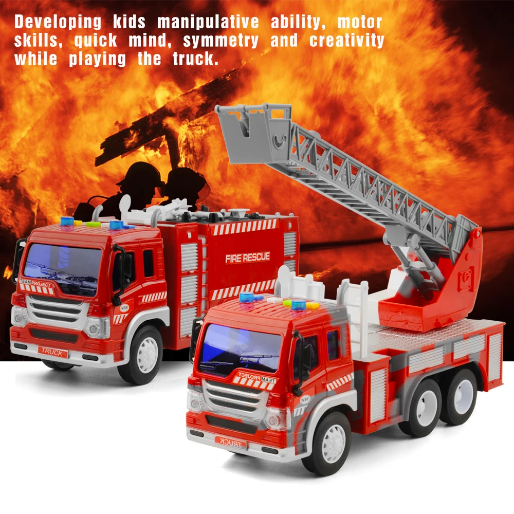 2pcs Literal Fire Truck Toys Set 1/16 Scale Fighting Car Educational Traffic Toys for Children Inertial Truck Toys For Baby Kids