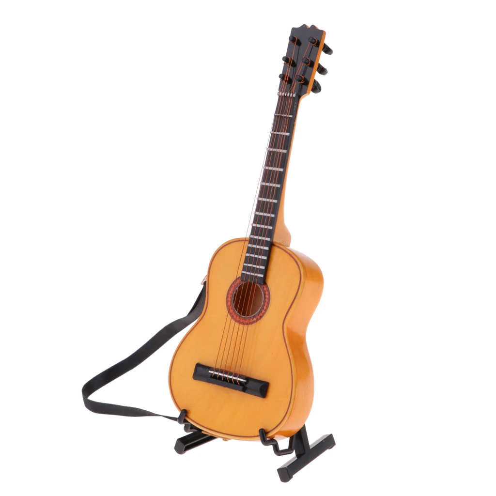 1/6 Scale Wood Guitar Acoustic Bass Guitar Model Toy Miniature Collectibles Crafts