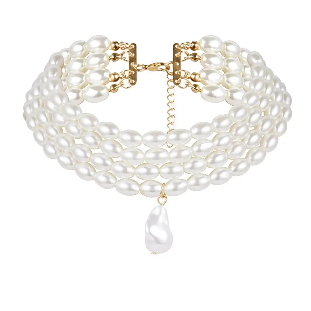 

2019 New Elegant Women Multi-layer Faux Pearl Beaded Choker Necklace Party Jewelry Gift for girl
