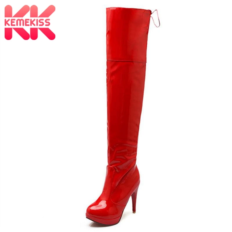 KemeKiss Бесплатная доставка p534 высокого качества кожаный верх стильной леди платье Повседневная обувь женские сапоги выше колена размер 34- 39