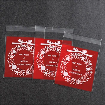 

100pcs/lot Christmas Candy&Cookies Bag Cellophane Packing Wrapper For Bake Biscuit Self-Adhesive Packaging Bags Gift Bags