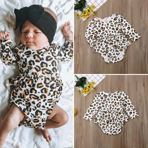 

CANIS Brand Newborn Baby Girl Leopard Clothes Sweet Long Sleeve Fold Fashion Romper Jumpsuit Dress Outfit