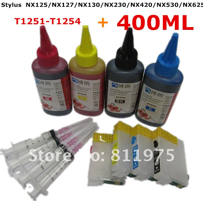 

T1251-T1254 Refillable ink cartridge for EPSON Stylus NX125 NX127 NX130 NX230 NX420 NX530 NX625 printer+ for EPSON Dey ink 400ML
