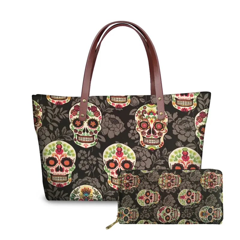 FORUDESIGNS Sugar Skull сумка с принтом женская большая сумка с ручкой сверху женская сумка на плечо для женщин 2 шт./компл. сумочка и кошелек - Цвет: YQ3390ALZ21