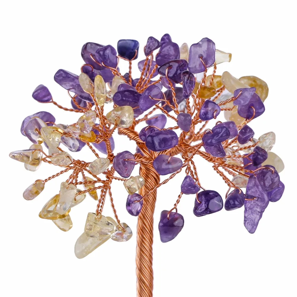 TUMBEELLUWA 4''Natural Rock Quartz Money Tree, аура с титановым покрытием кристалл кластера база бонсай Скульптура фигурка для фэн шуй