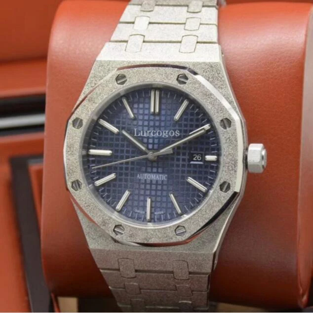 

Luxury brand mens AAA silver diamonds watch blue dial 15400 Series 41mm automatic mechanical watches stainless steel strap Royal