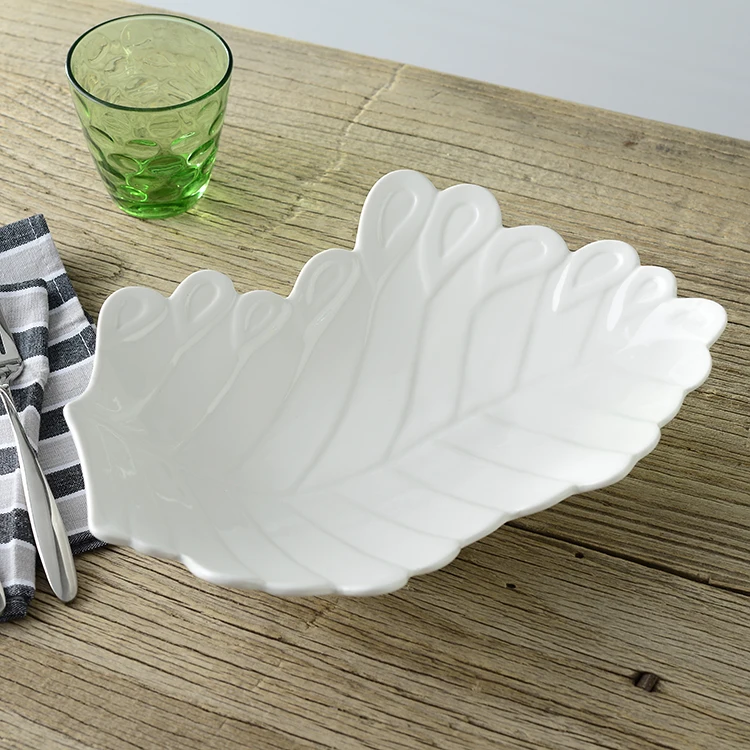 Leaf Shaped Ceramics Fruits Tray Decorative Household Porcelain Dinner