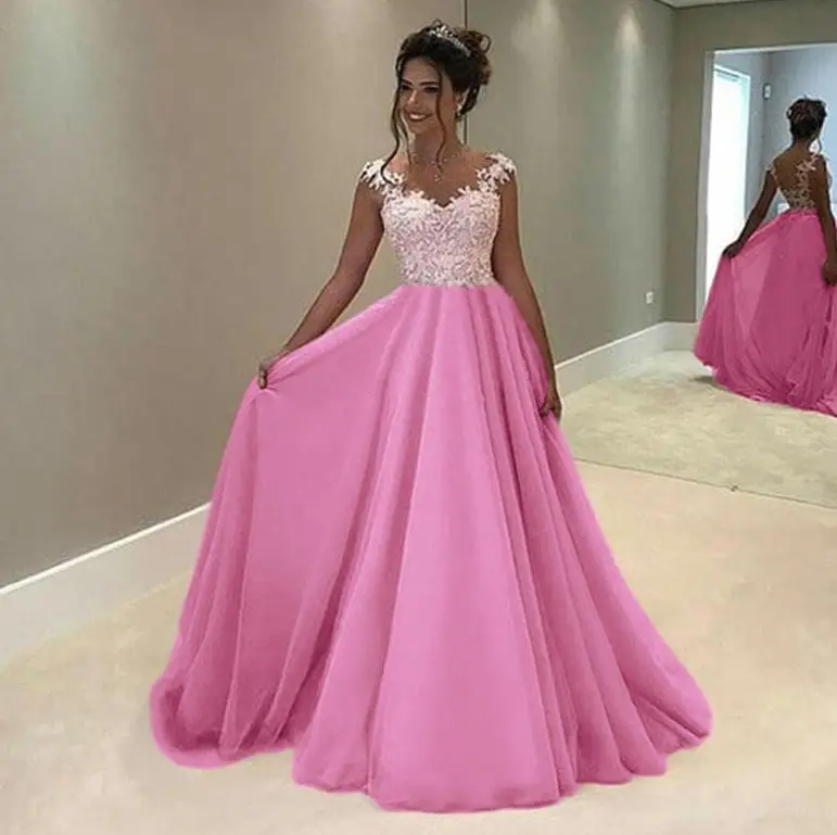 Robe rose pour mariage2019 Новое кружевное платье с рукавами-крылышками ALinerobe de demoiseur d'honneur pour mariage длинное платье vestidos boda invitada - Цвет: Розовый