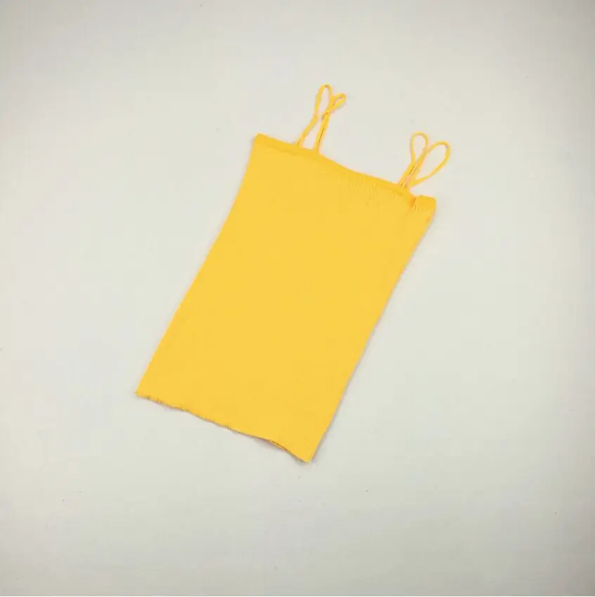 Двойные Спагетти ремни Топы с завязками на шее для девочек обрезанные футболки без рукавов Женские однотонные трикотажные майки кроп Топы FL1246 - Цвет: Yellow