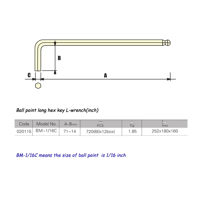 1.5mm hex key inch ball point bulk long promotion size
