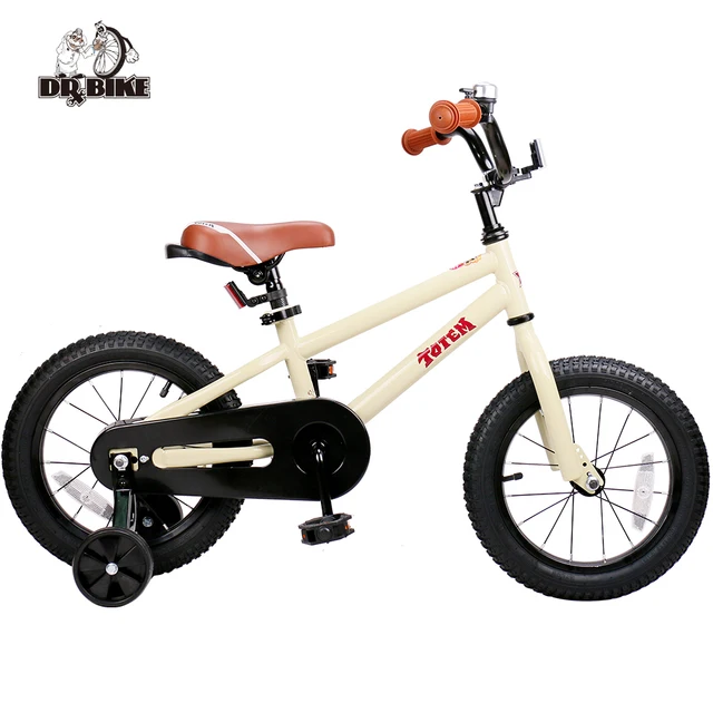 Best Price 14 Inch Kids Bike Totem DIY Beige Steel Kids Bike DIY Sticker Kids Bicycle with Detachable Training Wheels and Bell