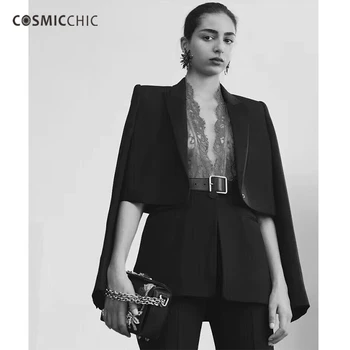 

Cosmicchic Haute Couture Women Black Blazer & Lace Vest Self-cultivation Fashion Casual Suit Blazer Feminino LY128