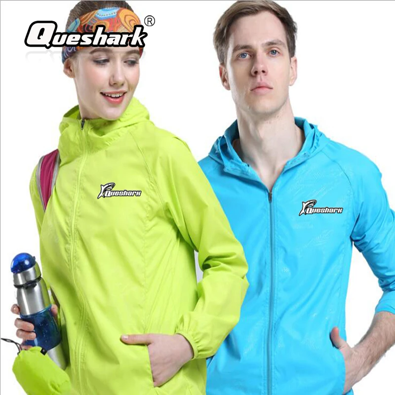 

Queshark Outdoor Hooded Men Women Quick Dry Skin Cycling Jackets Anti-UV Waterproof Windproof Jersey Coat Camping Hiking Jacket