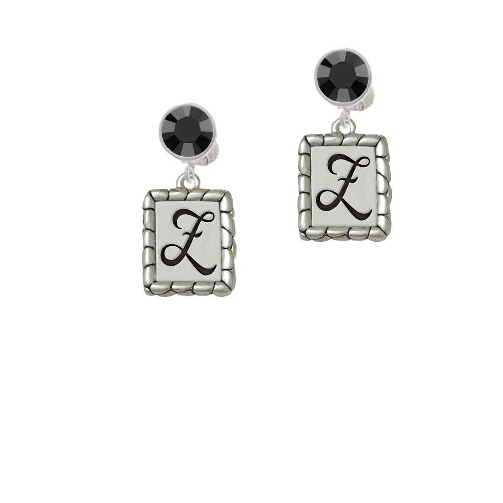 Pebble Border Initial - Z Crystal Clip On Earrings (2)