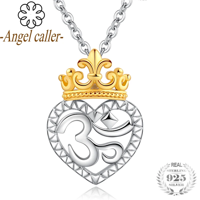 

Angel Caller 925 Sliver Golden Crown Heart Necklace &Pendant Mysterious Symbols Choker Fine Jewelry for Women Birthday Day Gifts