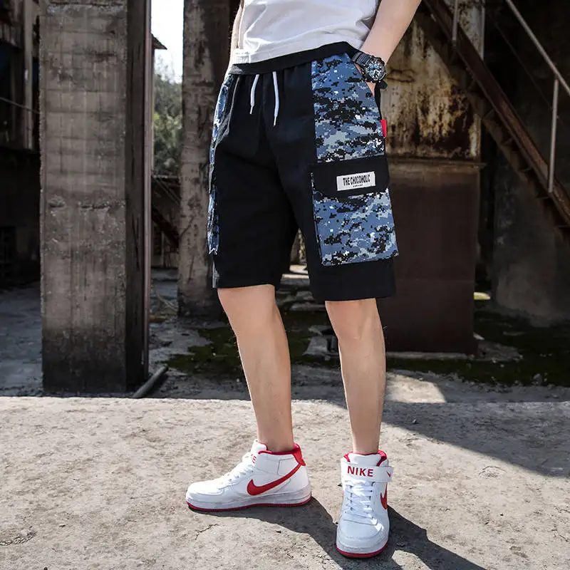 Мужские панк рок хип хоп Шорты Ленты хип хоп карго шорты мужские s черная Повседневная Уличная одежда эластичные шорты с множеством карманов