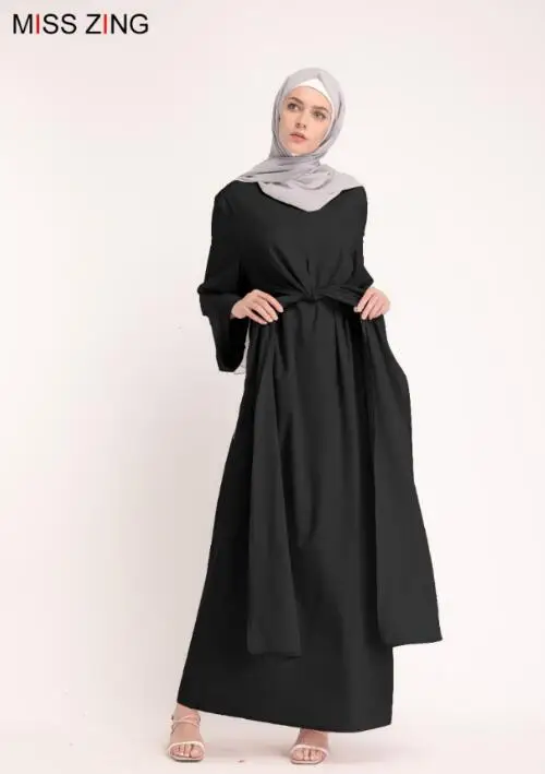 Black Zing модная мусульманская абайя полный платья кардиган хиджаб кимоно длинные халаты свободные Vestidos Ближний Восток Рамадан исламский бандаж - Цвет: Black