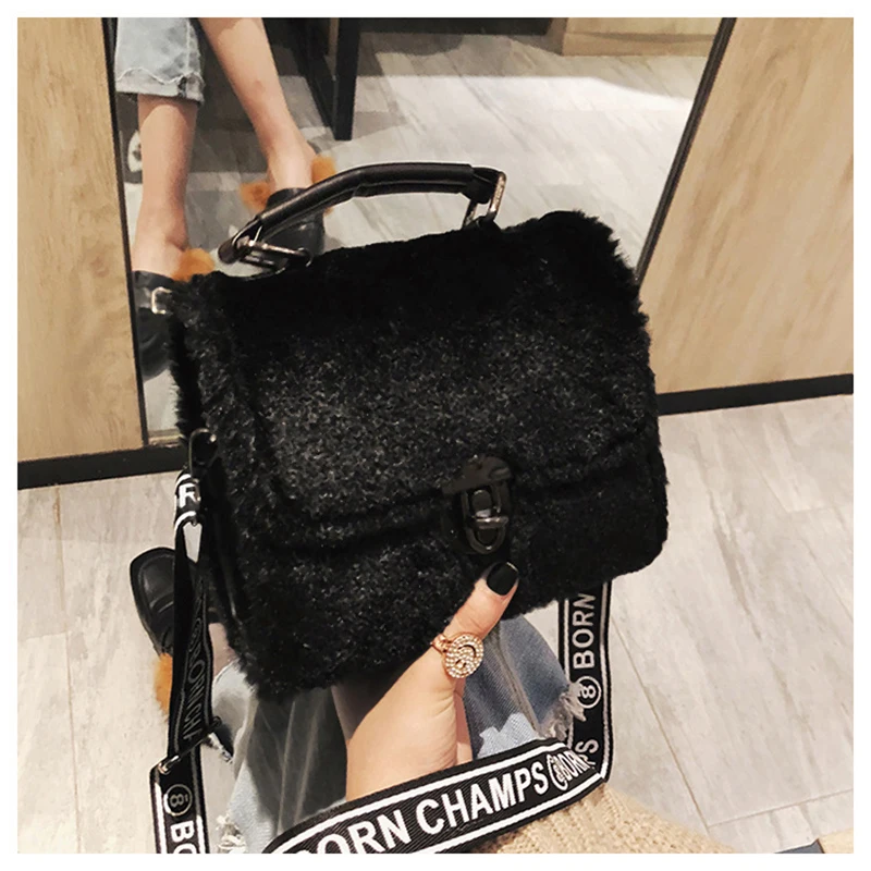Winter Women New Hairy Bag Tote Shoulder Satchel Bags Korean Small Square Broadband Turn Lock Warm Plush Sweet for Girls SS3507 (15)