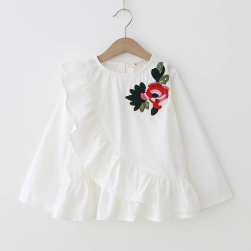 

#K06624 Girl Blousers with Flower / White / 2-7 Years Old