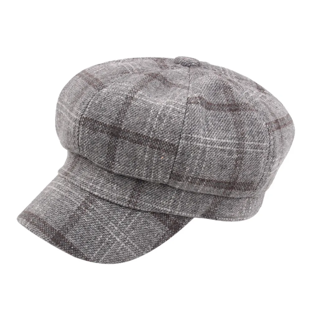 Newsboy Caps Cotton Octagonal Hat For Women Autumn And Winter Plaid ...