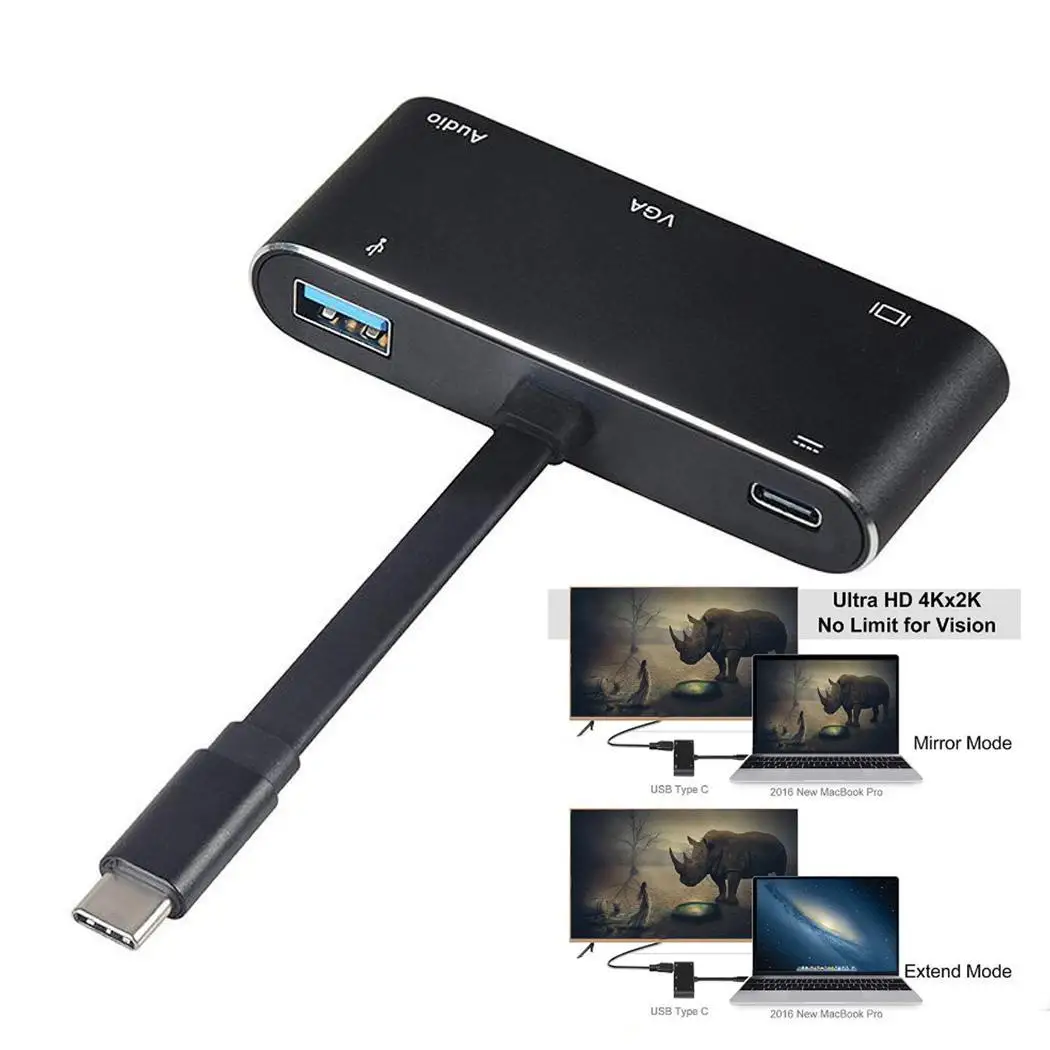 USB3.1 к HD мультимедийному интерфейсу адаптер type-C к HDMI/VGA/аудио/USB/PD конвертер для ноутбука