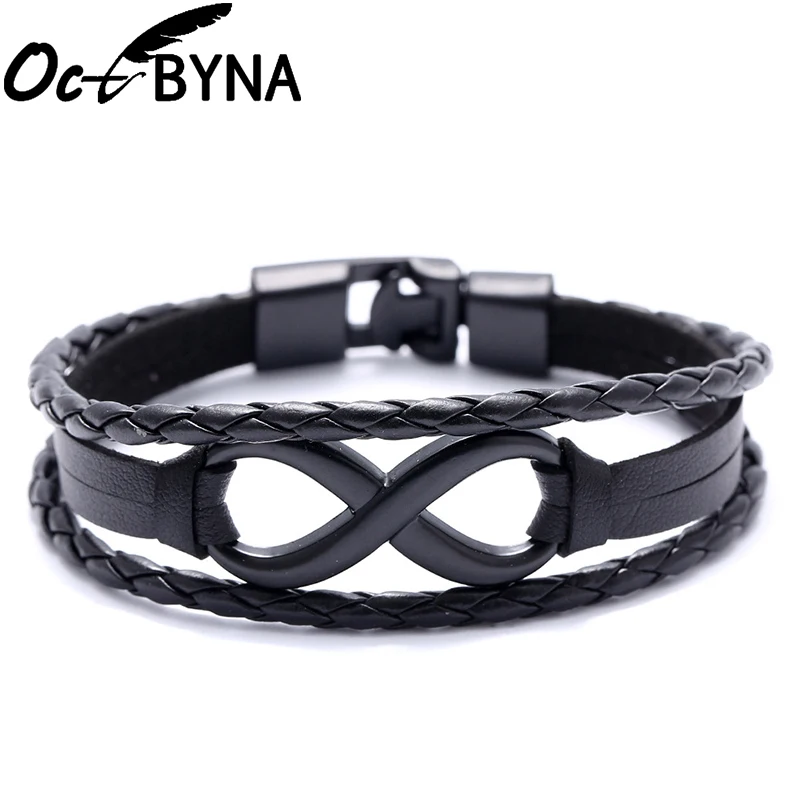 

Octbyna Geometric Infinity Bracelet Bangle Leather Punk Charms Bracelet Hand Chain Buckle Friendship For Men Women Jewelry